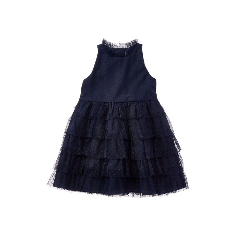Janie And Jack Girls Dot Tiered Ruffle Dress, Blue